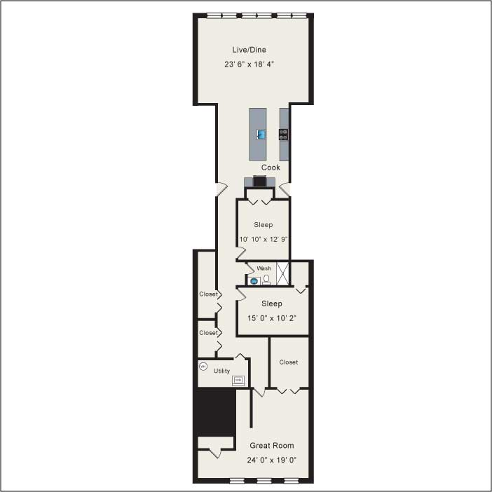 Floor plan for 2 beds, 2 baths, 1961 sqft